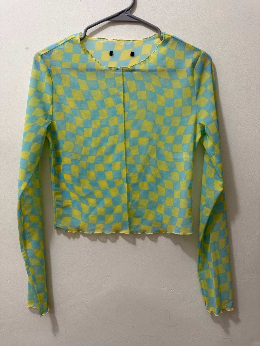 Forever 21 Yellow and Blue Checker Long Sleeve Top